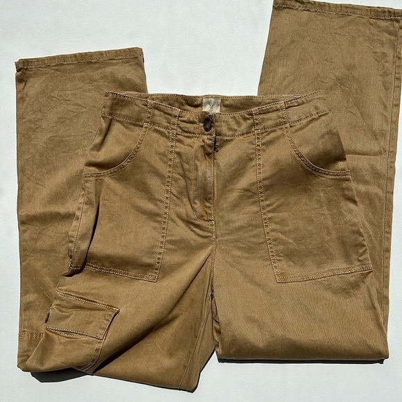 Joie Wide Leg High‎ Waist Pants Size 8 Cargo Pocket Tan Cotton casual utility - Picture 4 of 6